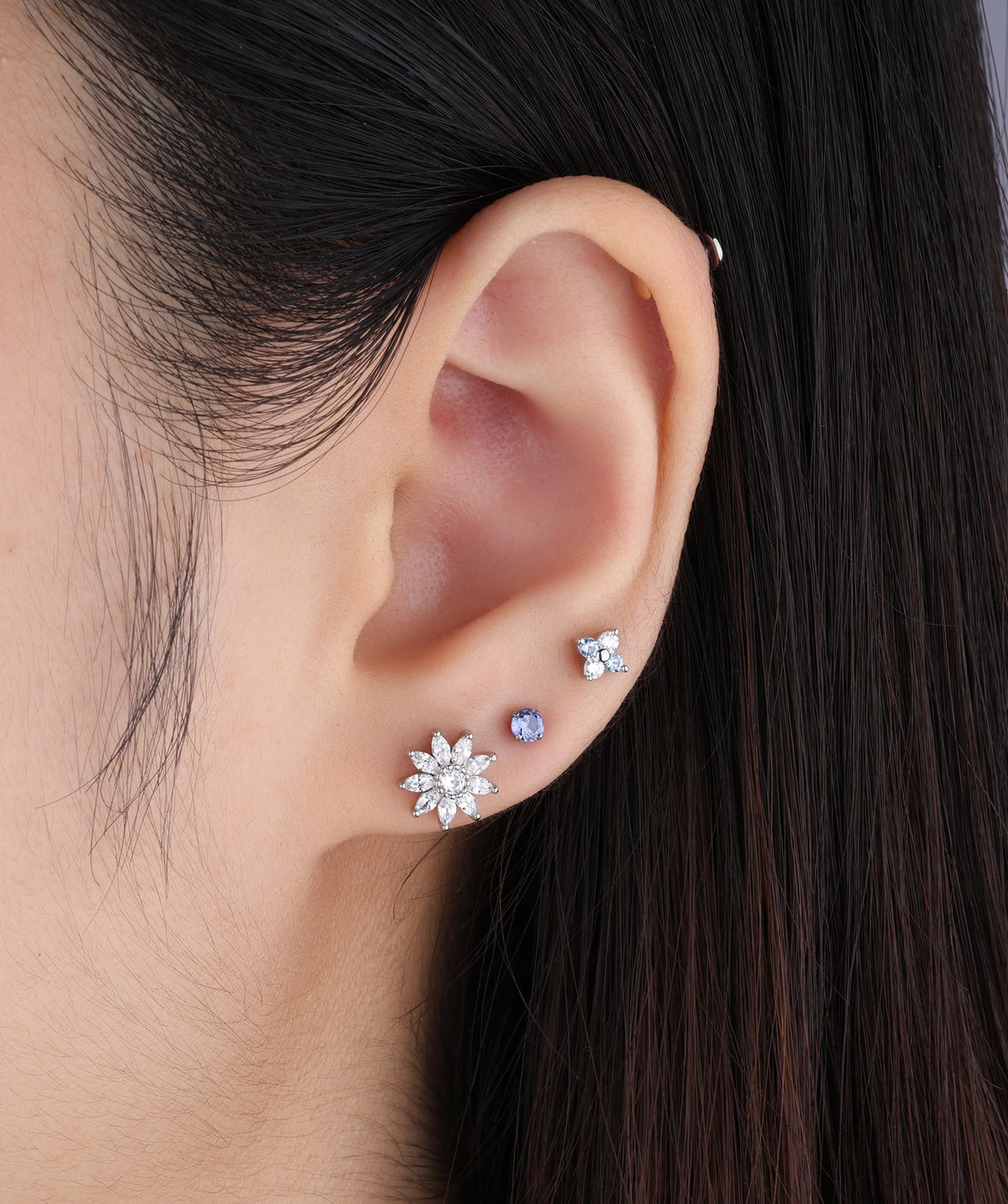 Charm Flower Stud - Stainless Steel - Upper Lobe, Helix, Flat - Oumo Jewelry