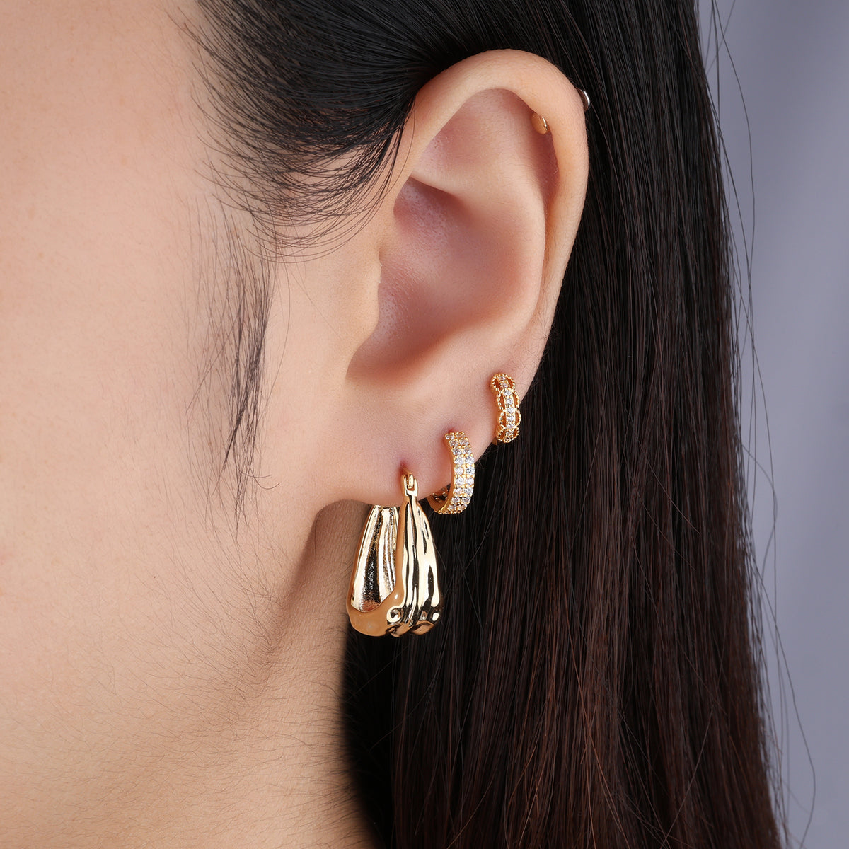 Emma Huggie - Brass - Upper Lobe, Helix - Oumo Jewelry