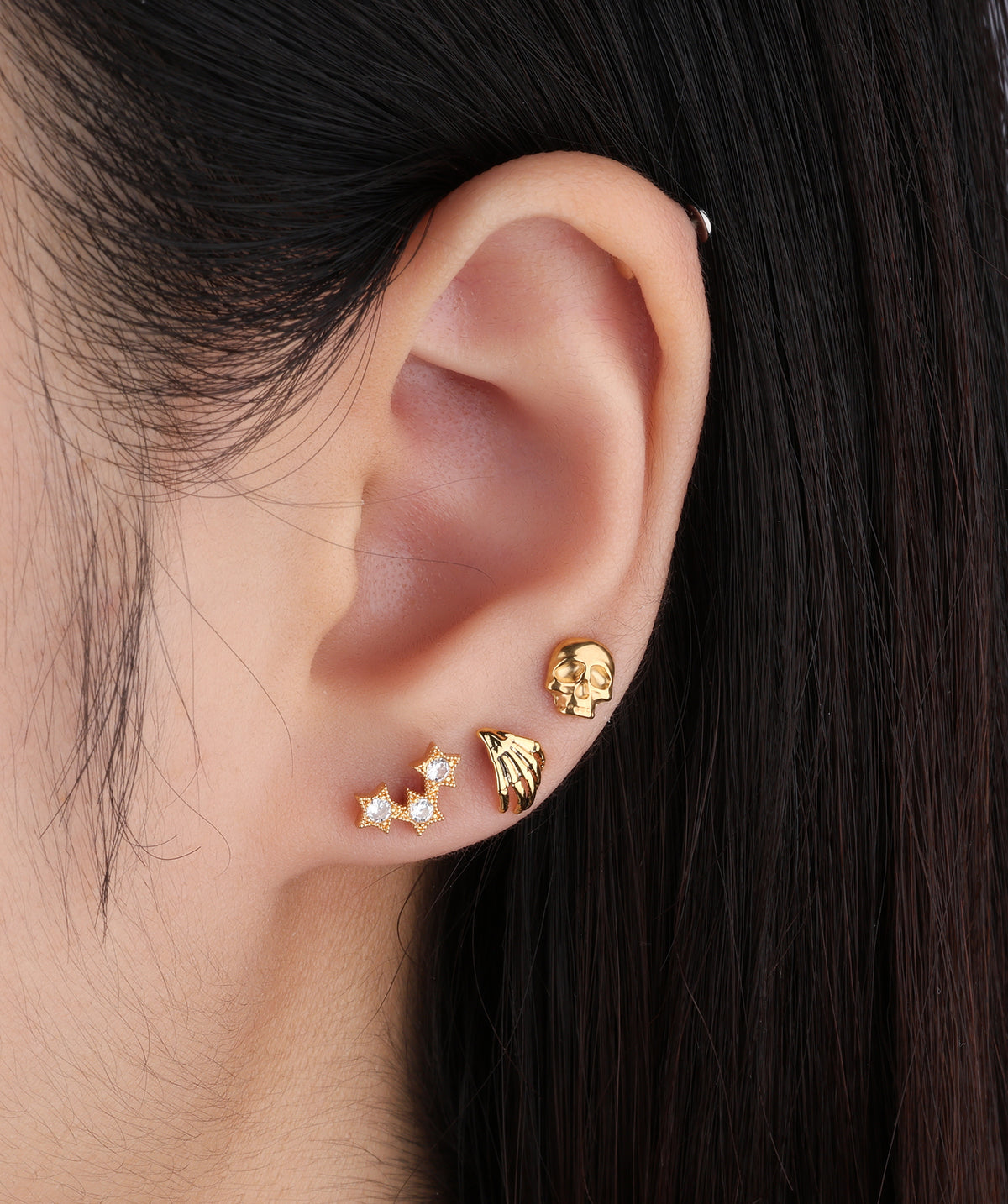 Titanium Cool Skull Flatback Stud - Titanium - Helix, Upper Lobe, Conch - Oumo Jewelry