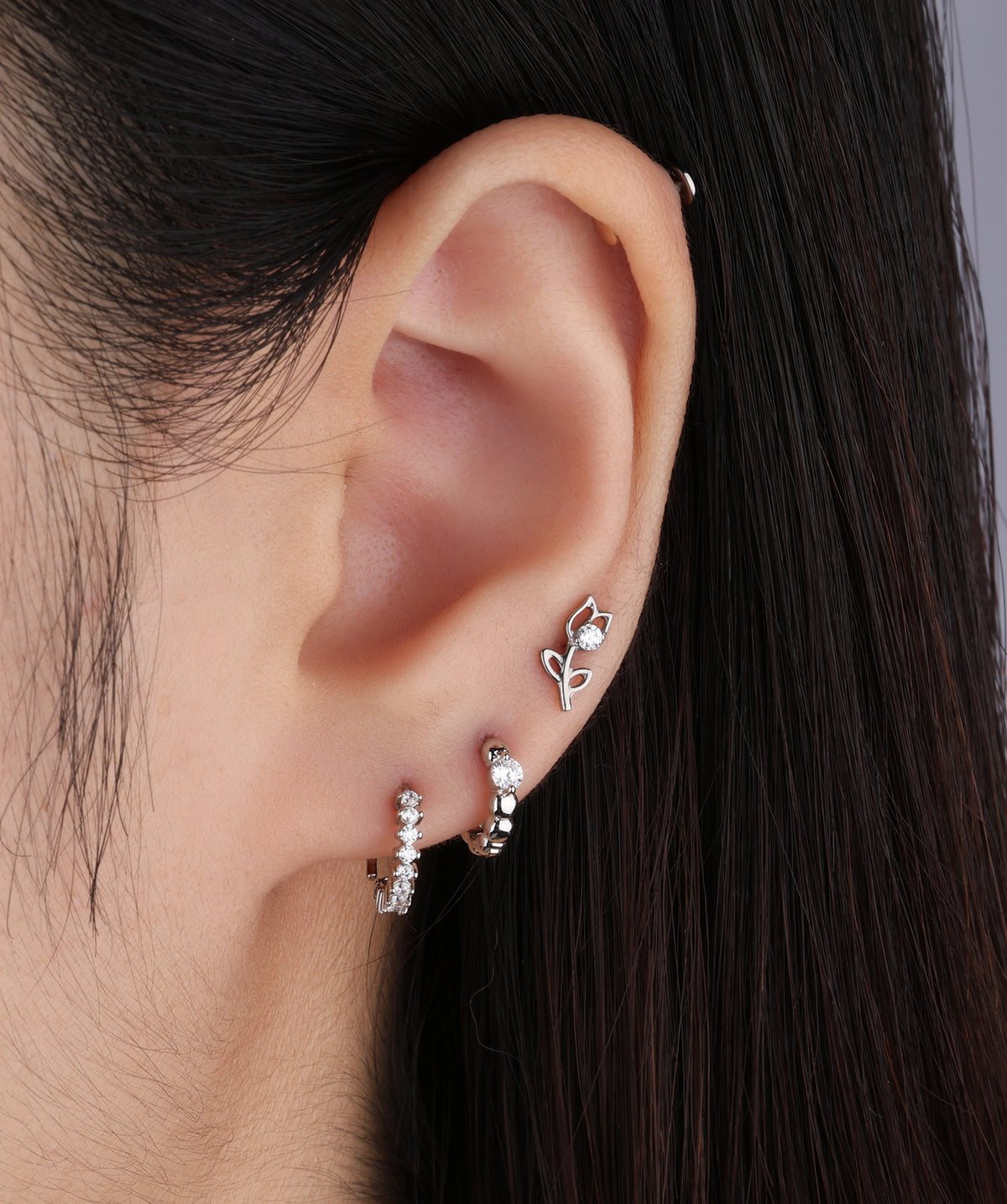 Titanium Rose Flower Flatback Stud - Titanium - Helix, Upper Lobe, Conch - Oumo Jewelry