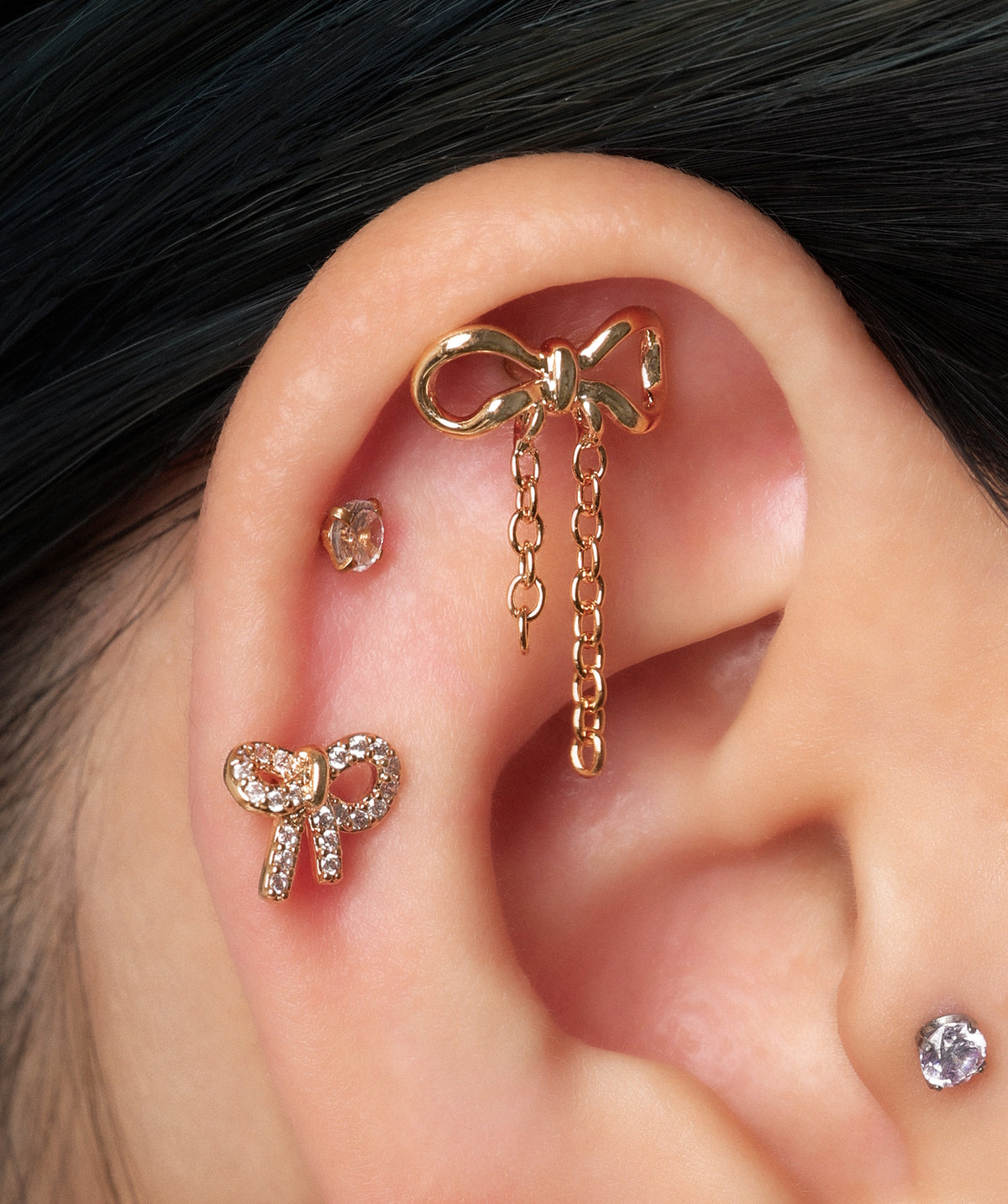 Playful Bow Stud - Stainless Steel - Upper Lobe, Helix - Oumo Jewelry