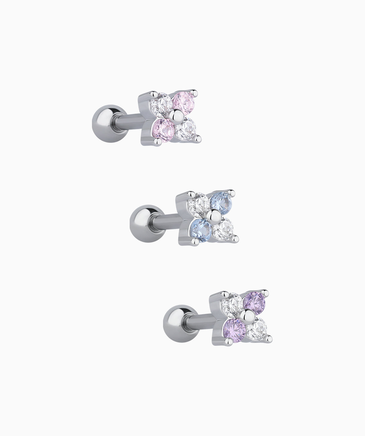 Charm Flower Stud - Stainless Steel - Upper Lobe, Helix, Flat - Oumo Jewelry