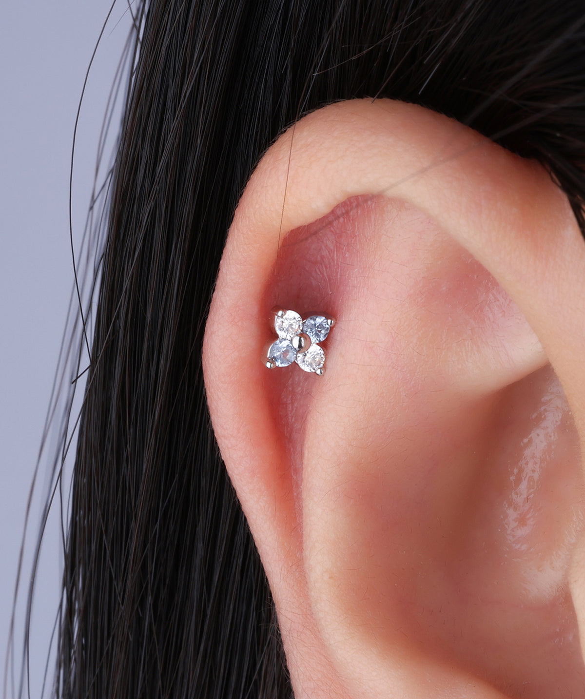 Charm Flower Stud - Stainless Steel - Upper Lobe, Helix, Flat - Oumo Jewelry