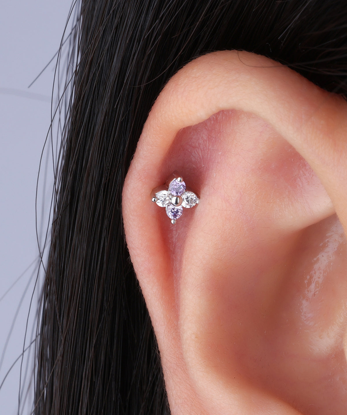 Charm Flower Stud - Stainless Steel - Upper Lobe, Helix, Flat - Oumo Jewelry
