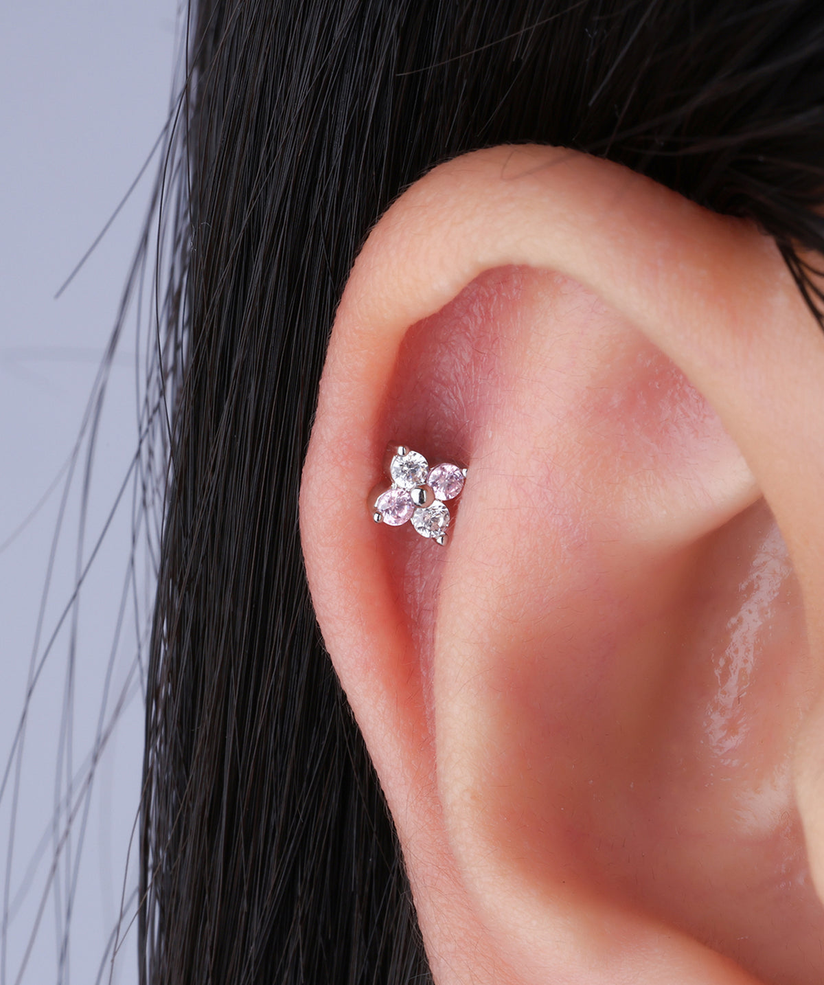 Charm Flower Stud - Stainless Steel - Upper Lobe, Helix, Flat - Oumo Jewelry