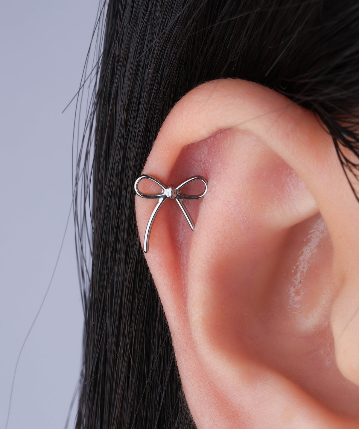 Titanium Playful Bow Threadless Flatback Stud - Titanium - Helix, Upper Lobe, Flat - Oumo Jewelry