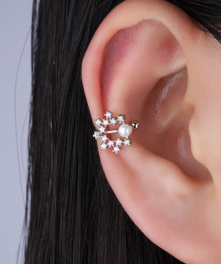 Delicate Snowflake Pearl Ear Cuff - OumoJewelry