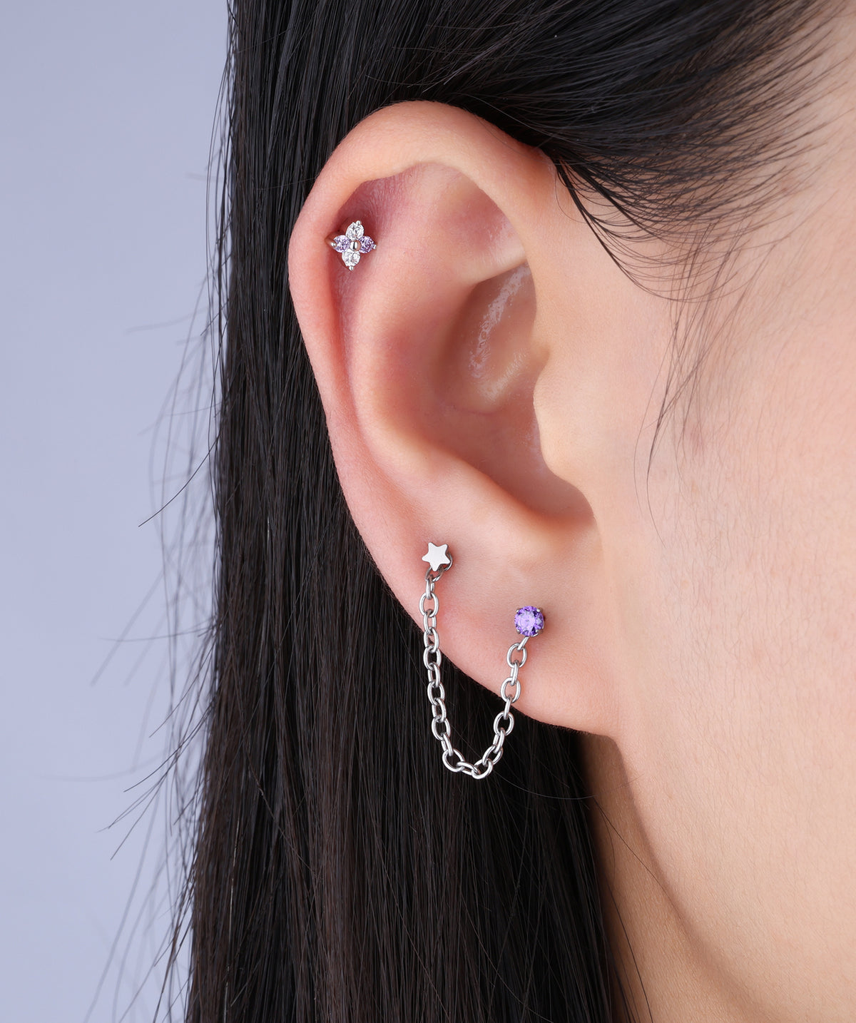 Charm Flower Stud - Stainless Steel - Upper Lobe, Helix, Flat - Oumo Jewelry
