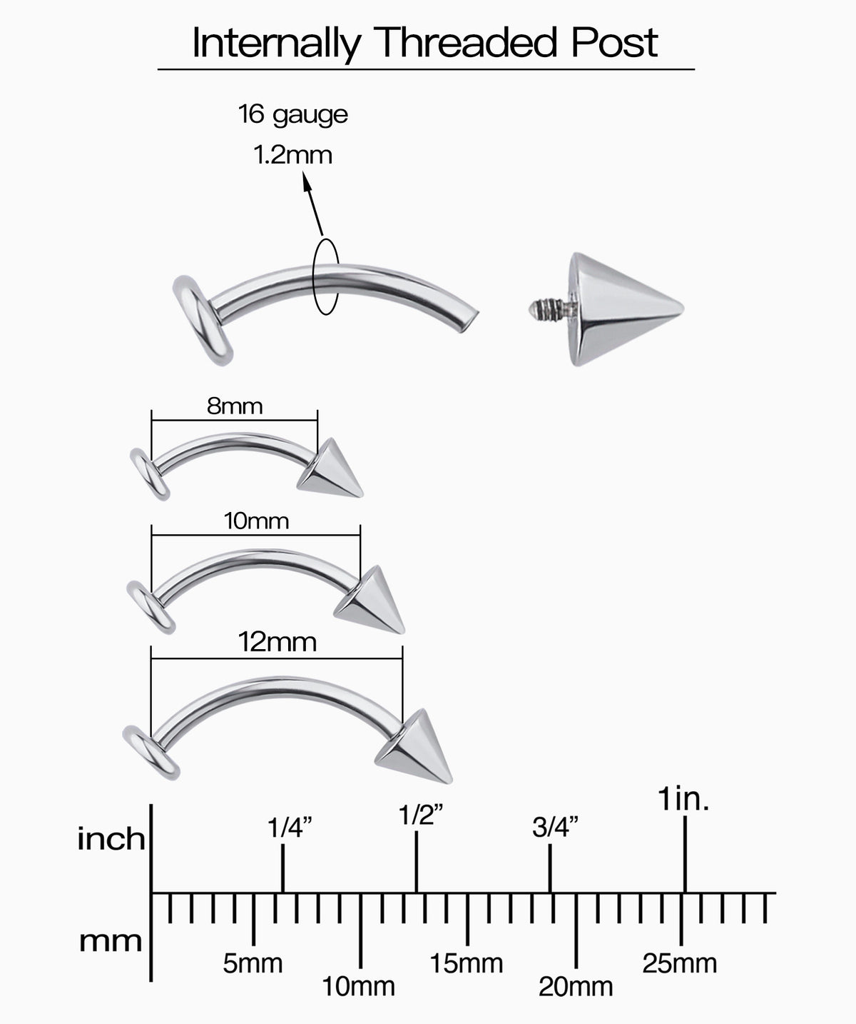Titanium Cone Flatback Curved Barbell - Titanium - Rook, Eyebrow, Vertical Labret - Oumo Jewelry