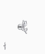 Titanium Rose Flower Flatback Stud - Titanium - Helix, Upper Lobe, Conch - Oumo Jewelry