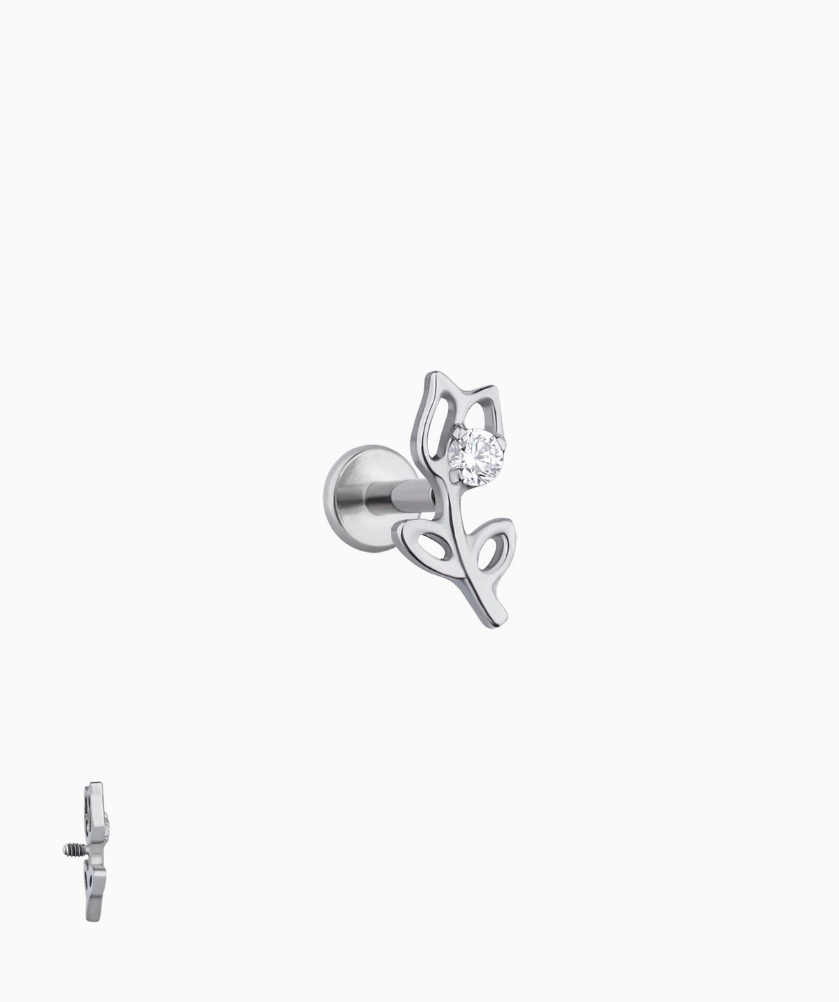 Titanium Rose Flower Flatback Stud - Titanium - Helix, Upper Lobe, Conch - Oumo Jewelry