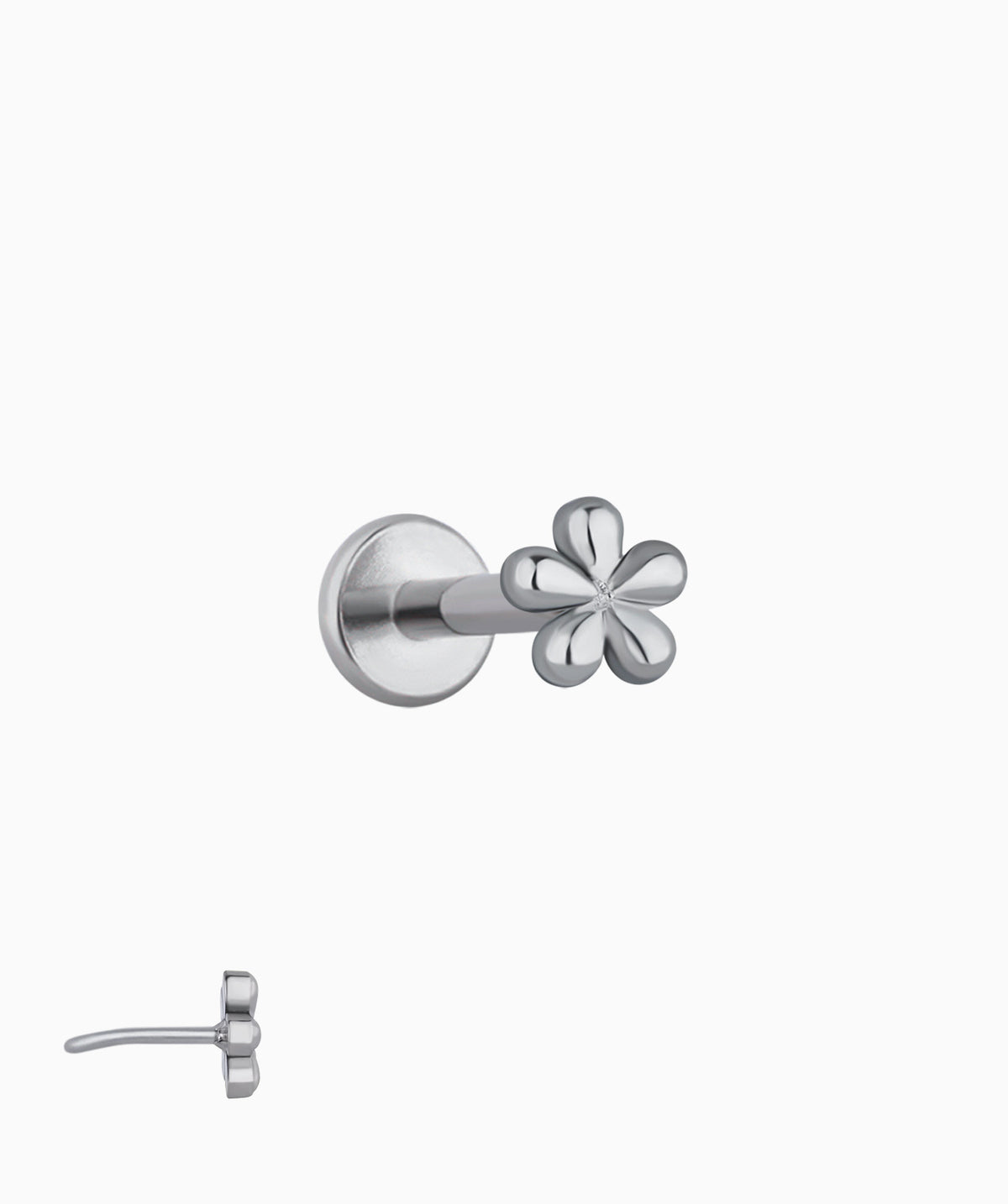 Titanium Flower Flatback Stud - Titanium - Helix, Forward Helix, Upper Lobe - Oumo Jewelry