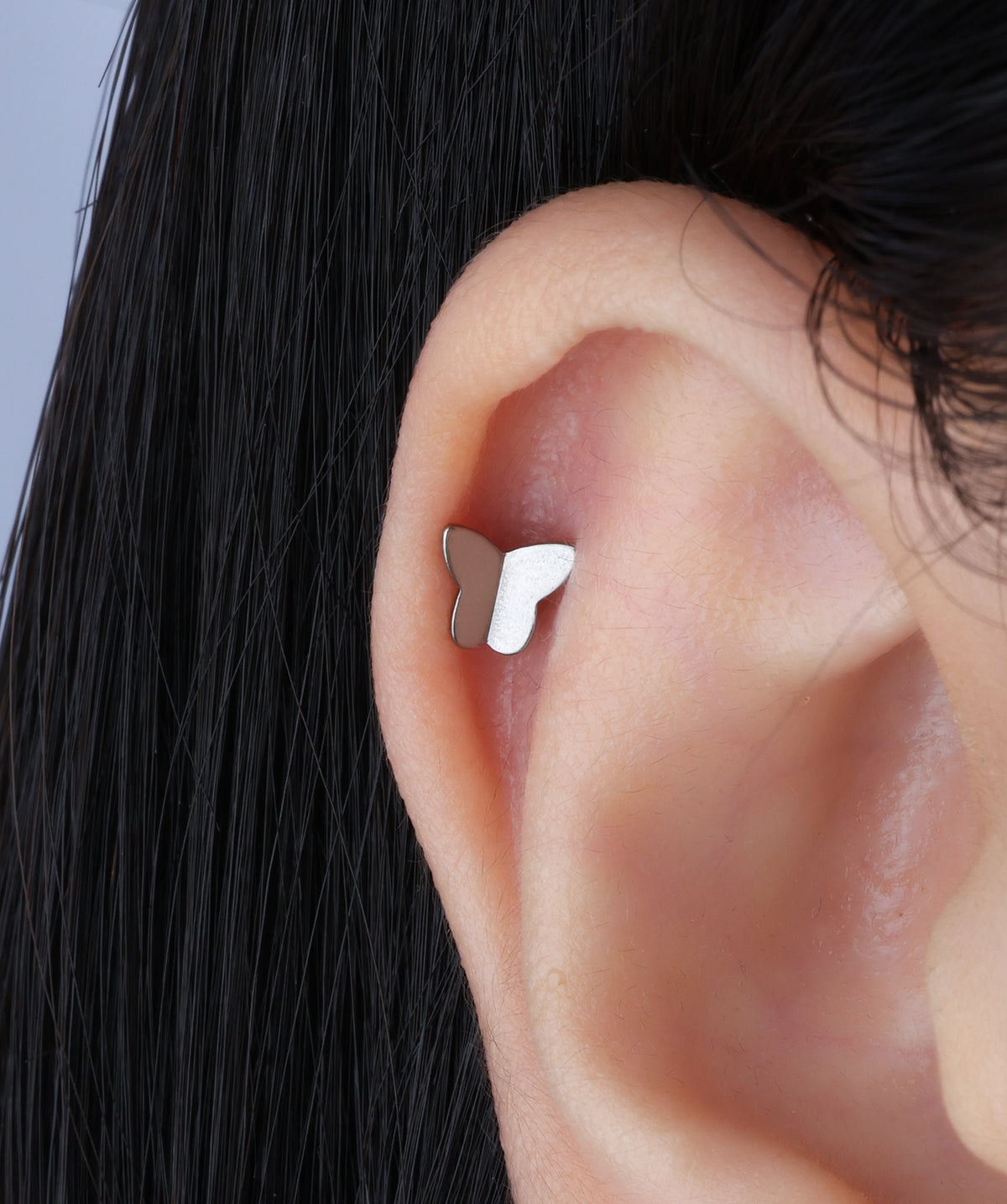Titanium Simple Butterfly Flatback Stud - Titanium - Helix, Conch, Upper Lobe - Oumo Jewelry