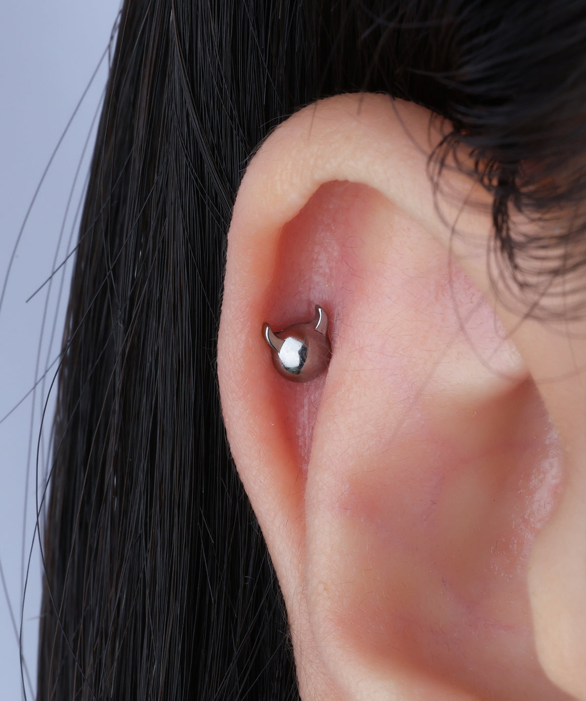 Titanium Devil Flatback Stud - Titanium - Helix, Upper Lobe, Conch - Oumo Jewelry