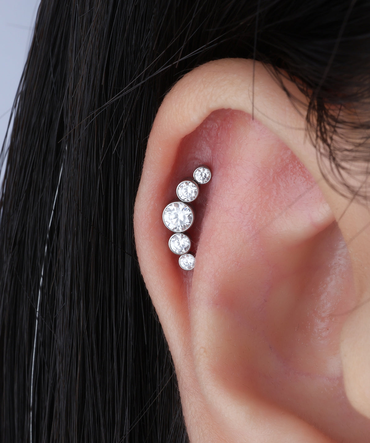 Gemstone Curved Flatback Stud - Titanium - Helix, Upper Lobe, Flat - Oumo Jewelry