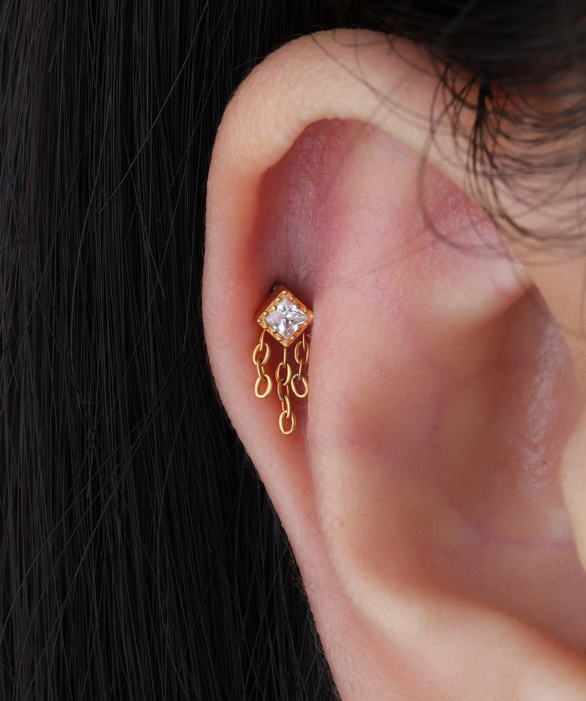 Titanium Rhombus Chain Flatback Drop - Titanium - Helix, Upper Lobe, Flat - Oumo Jewelry