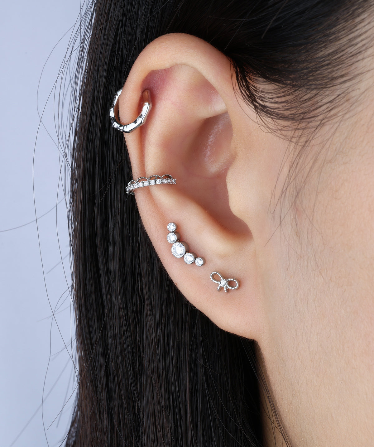 Gemstone Curved Flatback Stud - Titanium - Helix, Upper Lobe, Flat - Oumo Jewelry