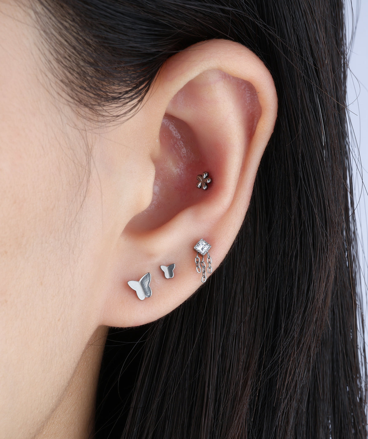 Titanium Rhombus Chain Flatback Drop - Titanium - Helix, Upper Lobe, Flat - Oumo Jewelry