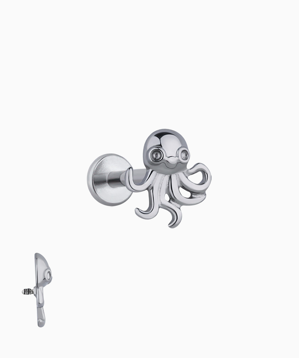 Titanium Octopus Flatback Stud - Titanium - Helix, Upper Lobe, Conch - Oumo Jewelry