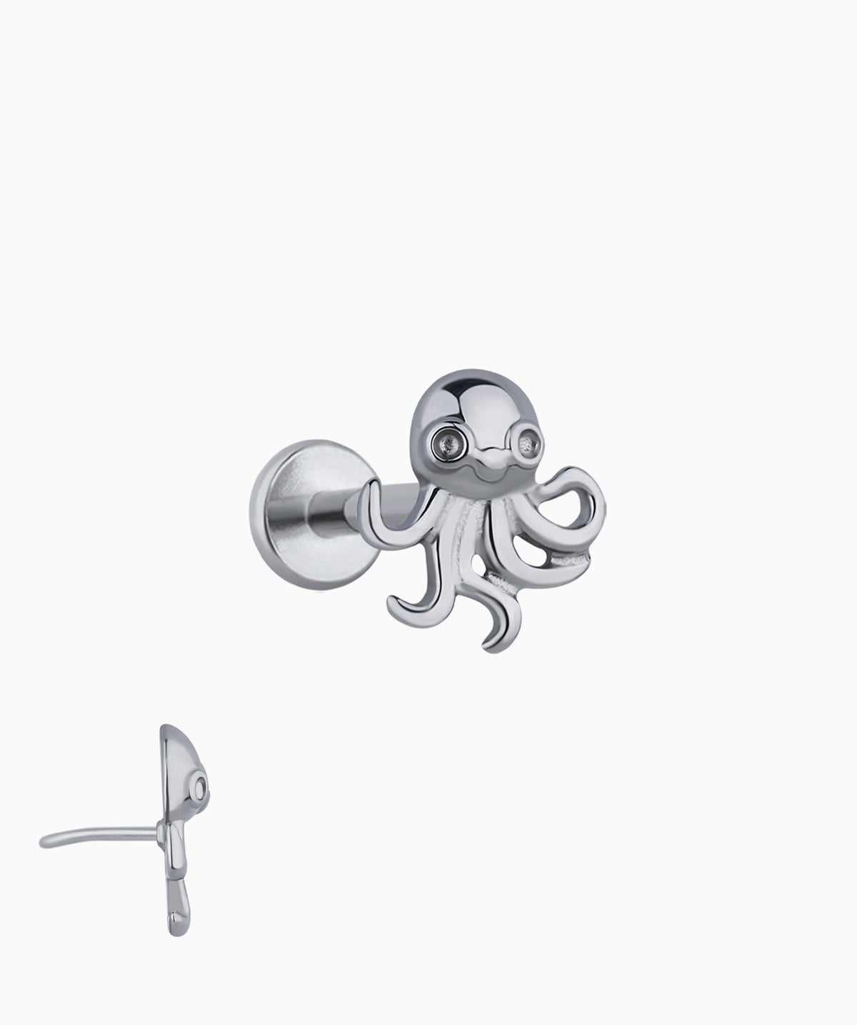 Titanium Octopus Flatback Stud - Titanium - Helix, Upper Lobe, Conch - Oumo Jewelry