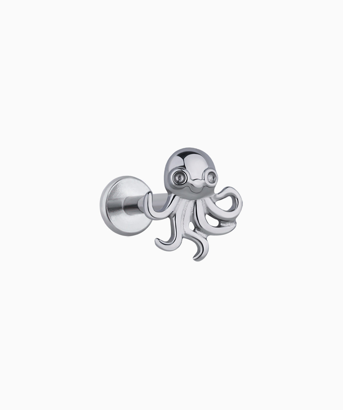 Titanium Octopus Flatback Stud - Titanium - Helix, Upper Lobe, Conch - Oumo Jewelry