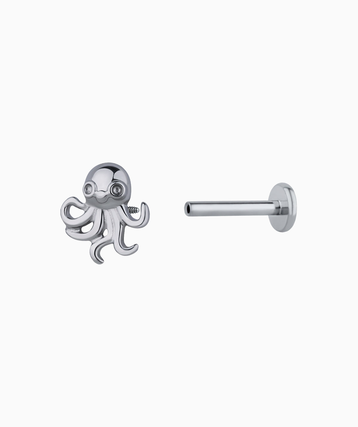 Titanium Octopus Flatback Stud - Titanium - Helix, Upper Lobe, Conch - Oumo Jewelry