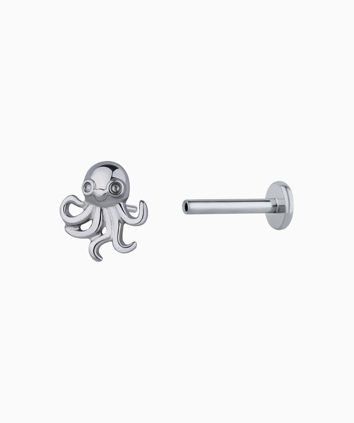 Titanium Octopus Flatback Stud - Titanium - Helix, Upper Lobe, Conch - Oumo Jewelry