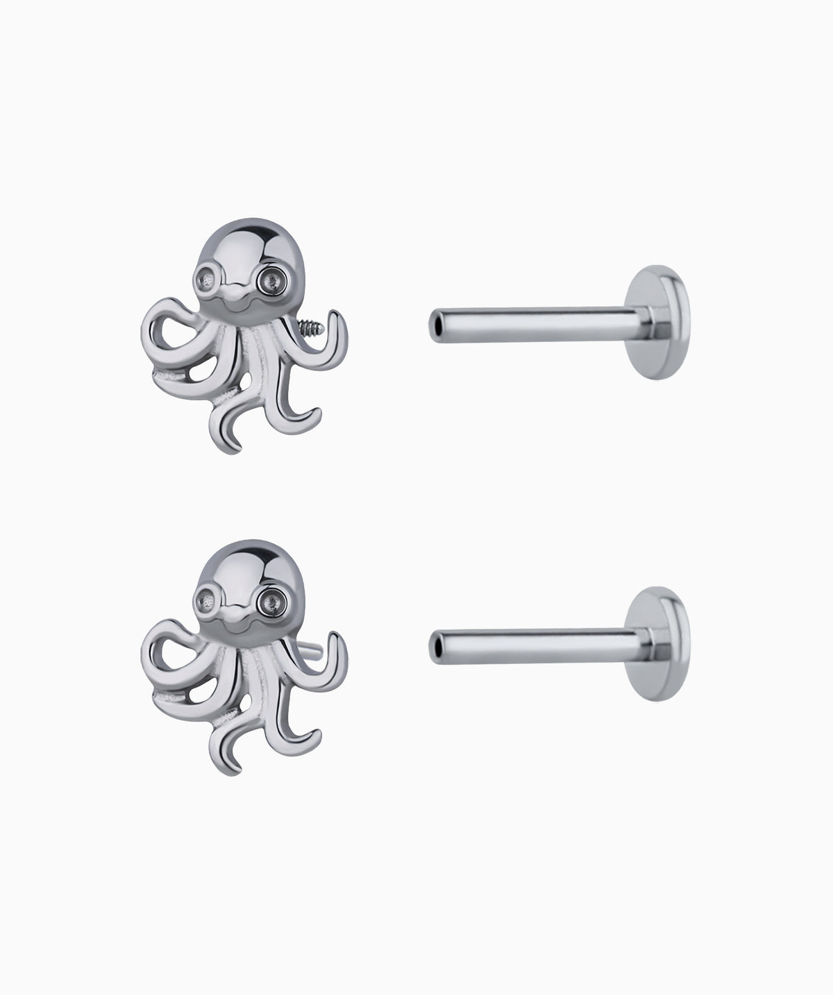 Titanium Octopus Flatback Stud - Titanium - Helix, Upper Lobe, Conch - Oumo Jewelry