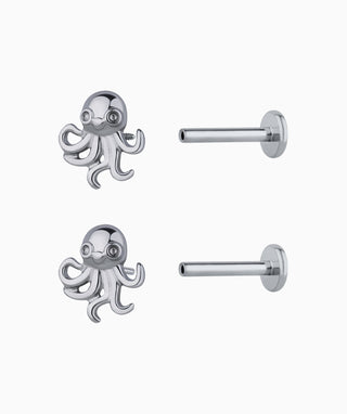 Titanium Octopus Flatback Stud - OumoJewelry