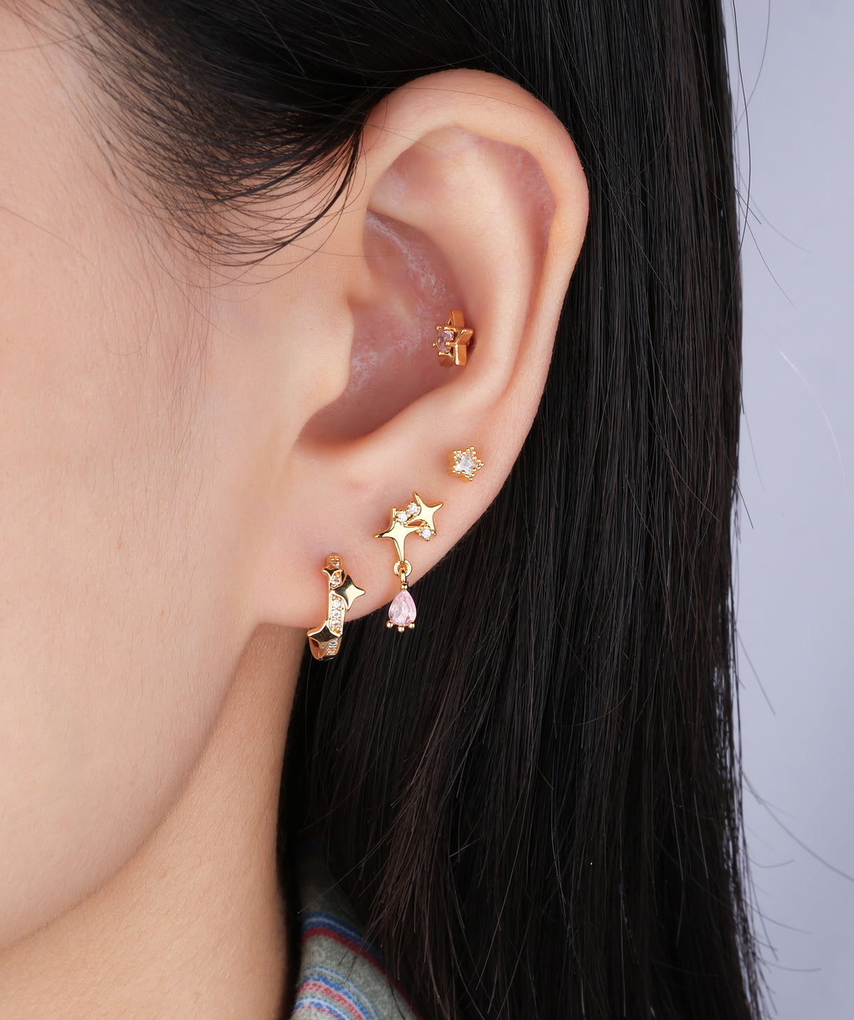 Sweet Star Drop - Stainless Steel - Upper Lobe, Flat, Helix - Oumo Jewelry