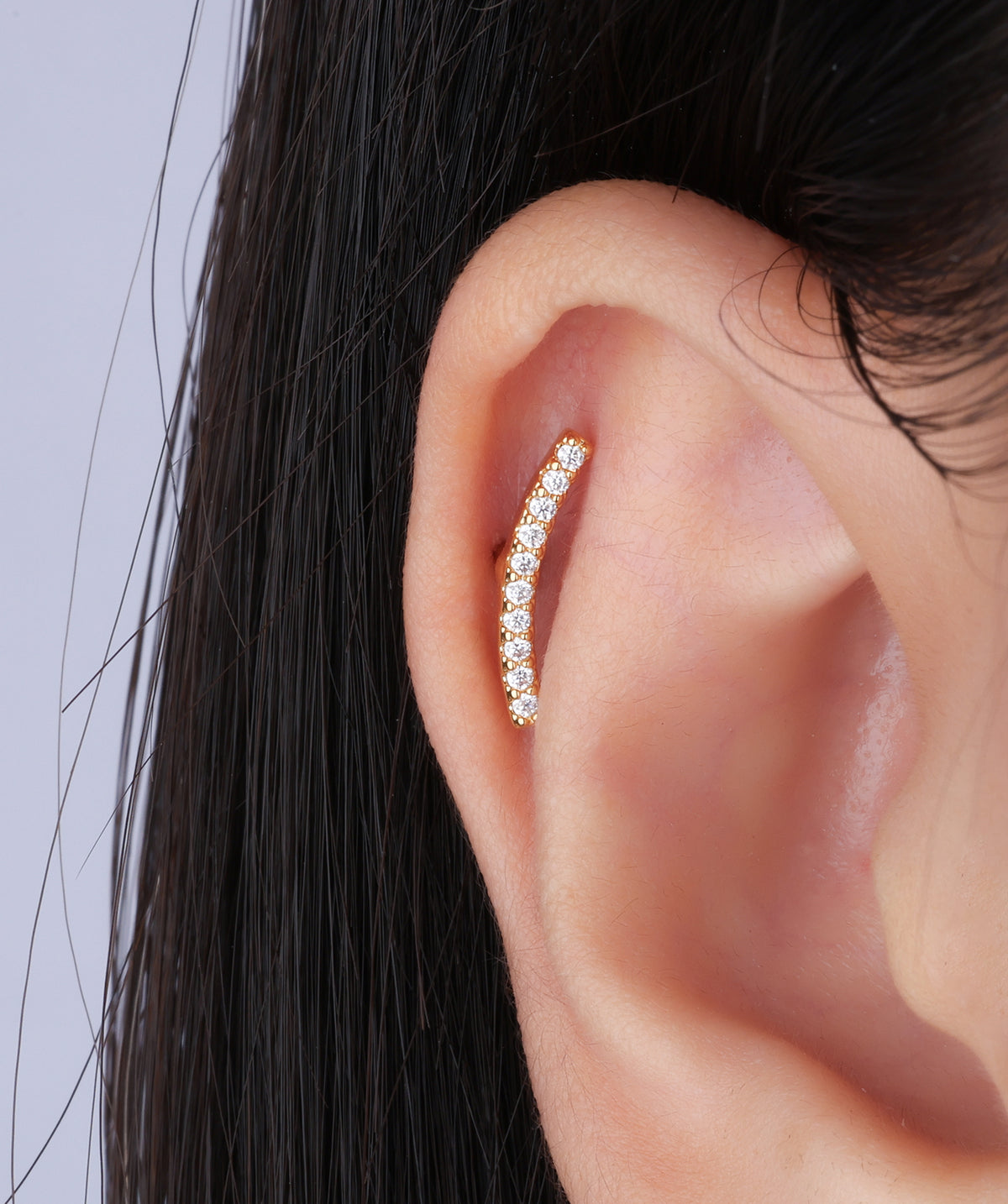 Sparkly Curved Stud - Stainless Steel - Upper Lobe, Helix, Flat - Oumo Jewelry