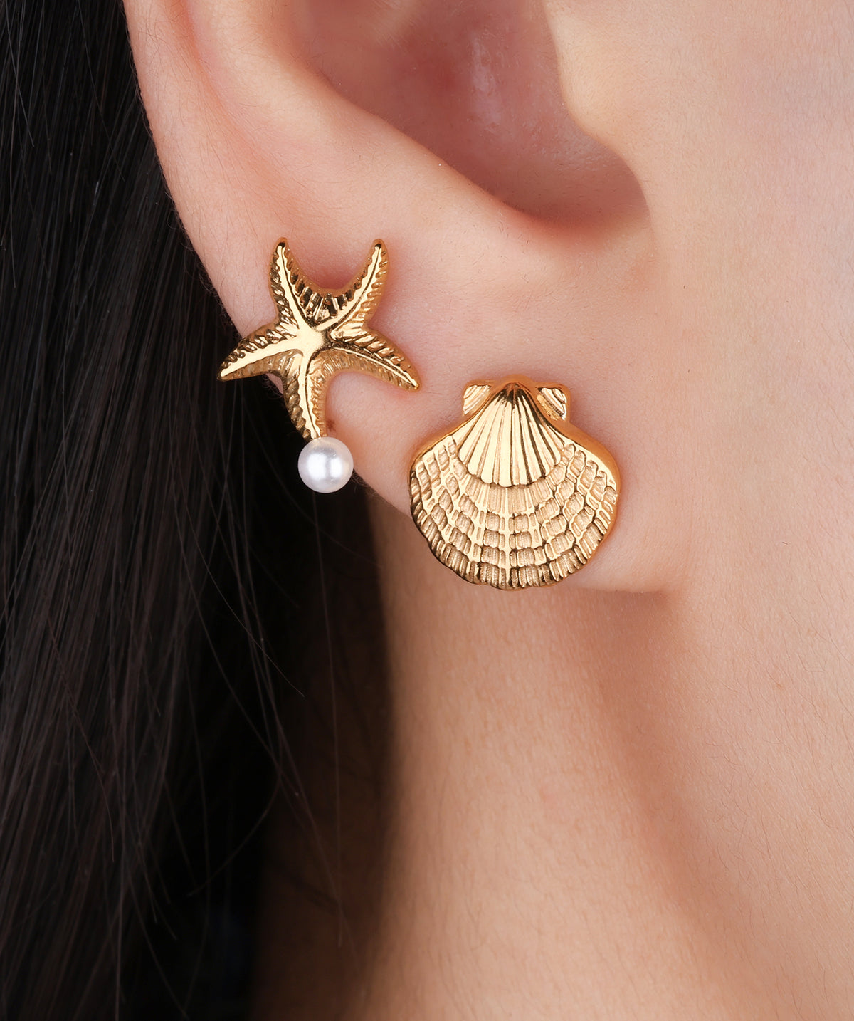 Starfish Pearl Shell Stud - Stainless Steel - Oumo Jewelry