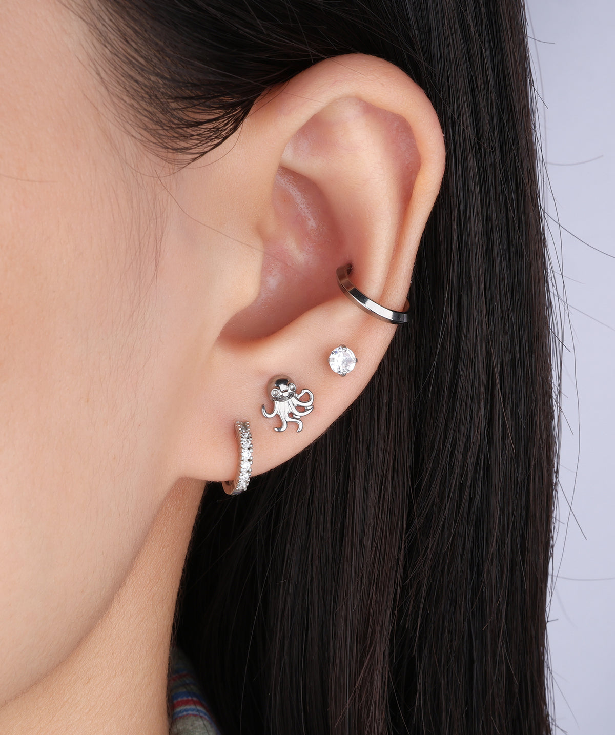 Titanium Octopus Flatback Stud - Titanium - Helix, Upper Lobe, Conch - Oumo Jewelry