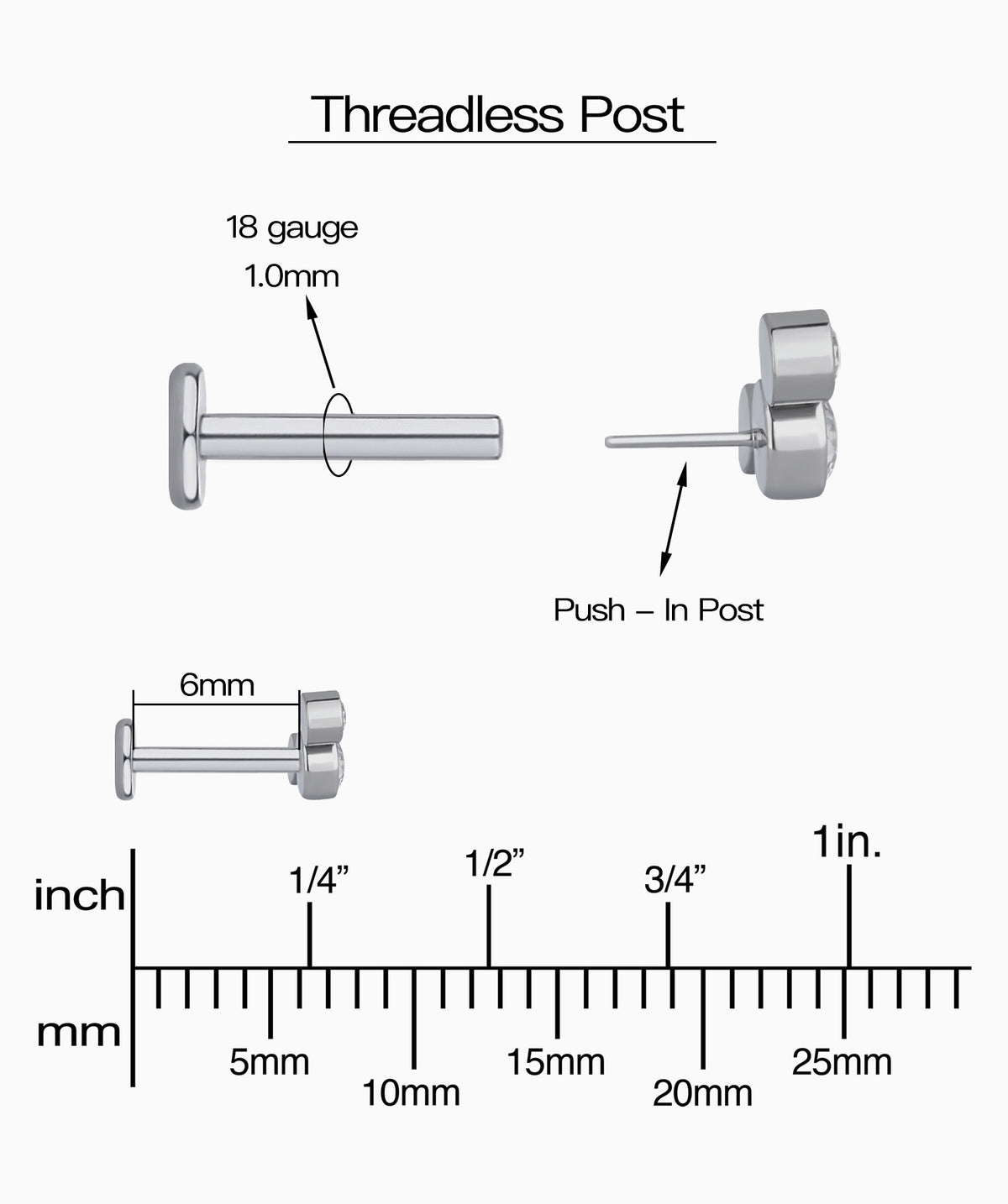 Titanium Basic Gemstone Flatback Stud - Titanium - Helix, Upper Lobe, Conch - Oumo Jewelry