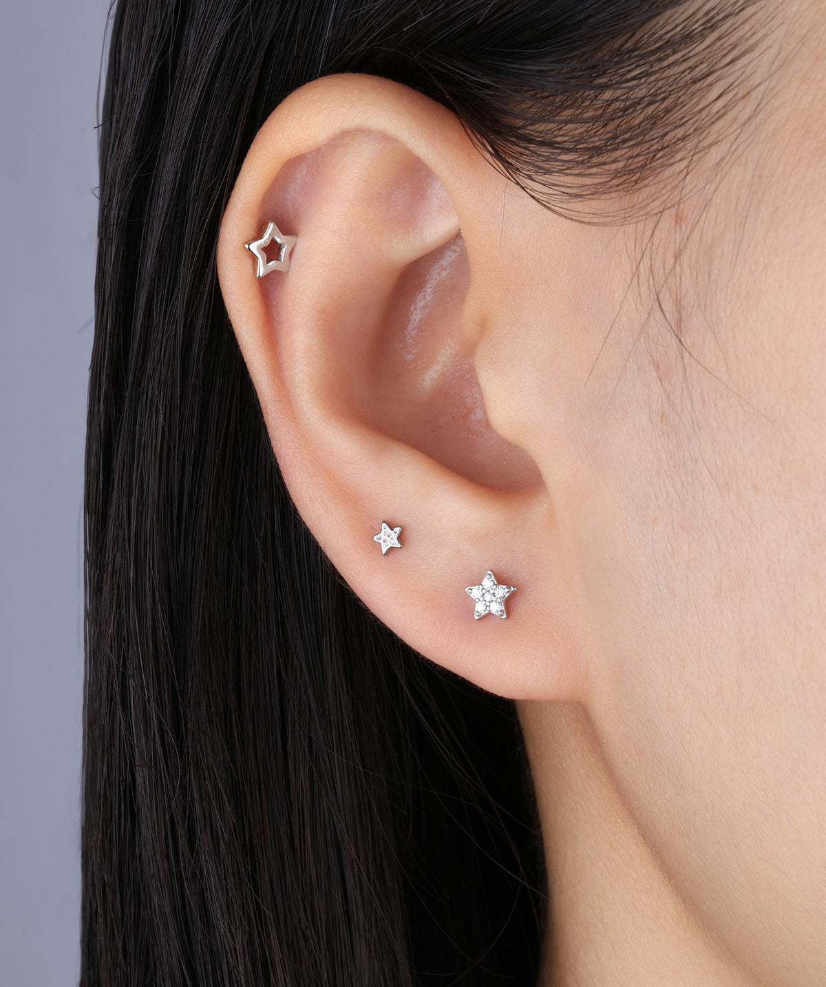 Moon Star Reversible Flatback Stud - Sterling Silver 925 - Helix, Forward Helix, Upper Lobe - Oumo Jewelry