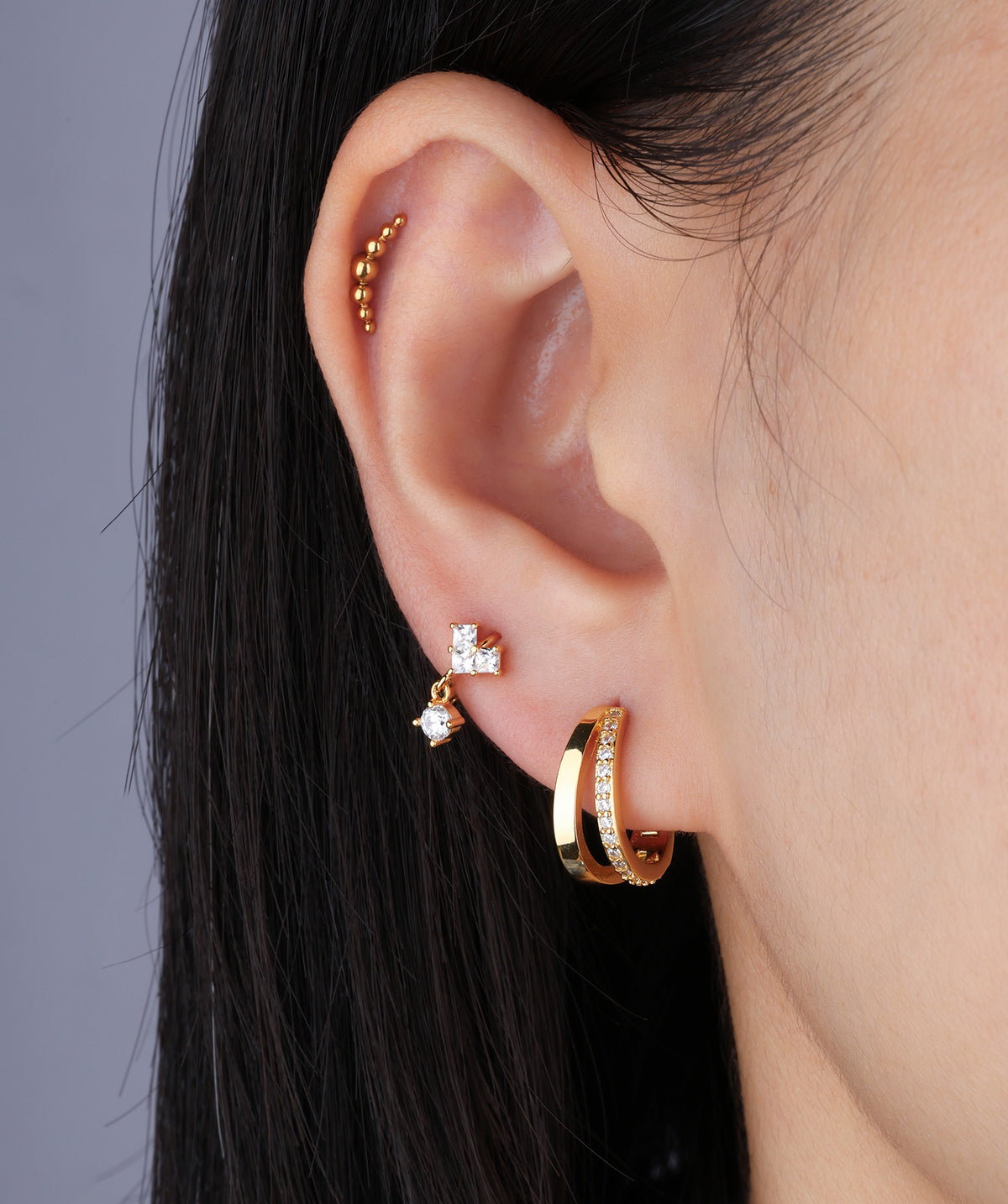 Curved Ball Flatback Stud - Stainless Steel - Helix, Upper Lobe, Flat - Oumo Jewelry