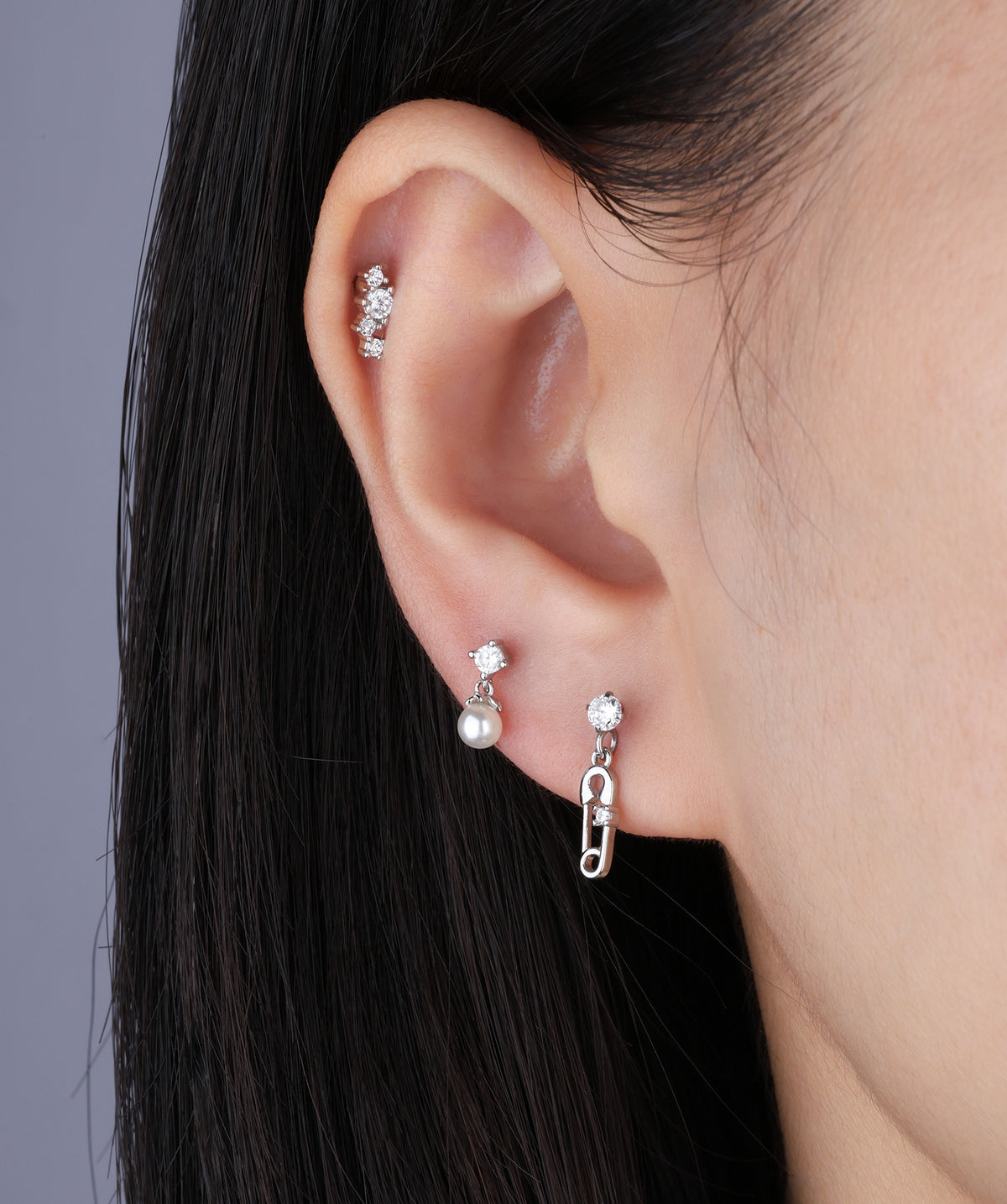 Gemstone Pearl Flatback Drop - Sterling Silver 925 - Helix, Forward Helix, Upper Lobe - Oumo Jewelry
