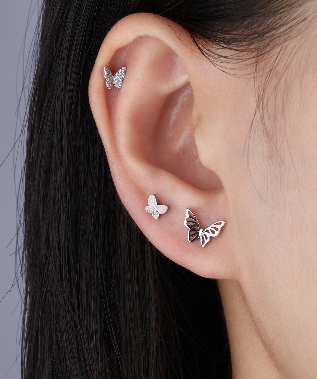 Shiny Butterfly Stud - Stainless Steel - Upper Lobe, Helix - Oumo Jewelry