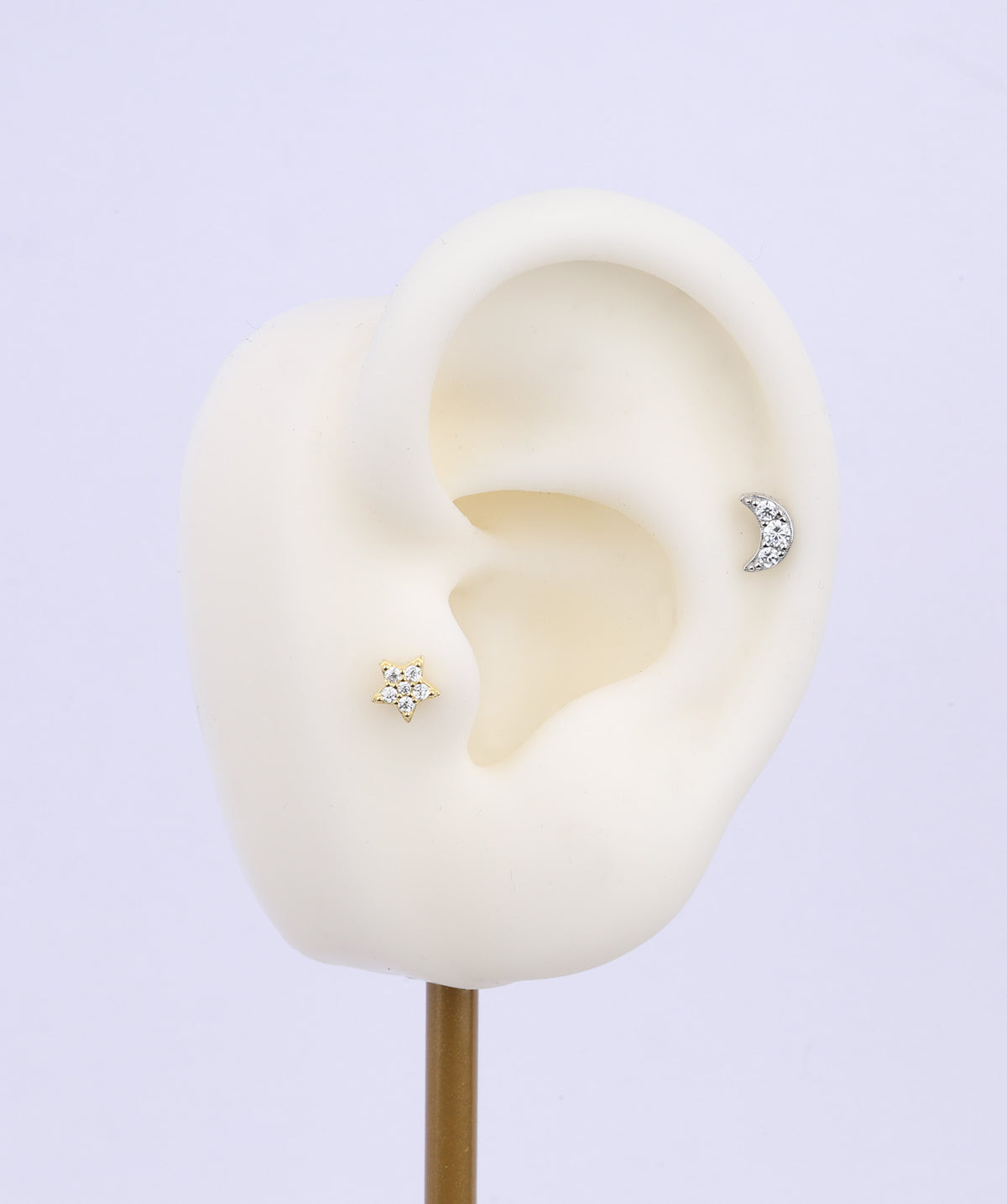 Moon Star Reversible Flatback Stud - Sterling Silver 925 - Helix, Forward Helix, Upper Lobe - Oumo Jewelry