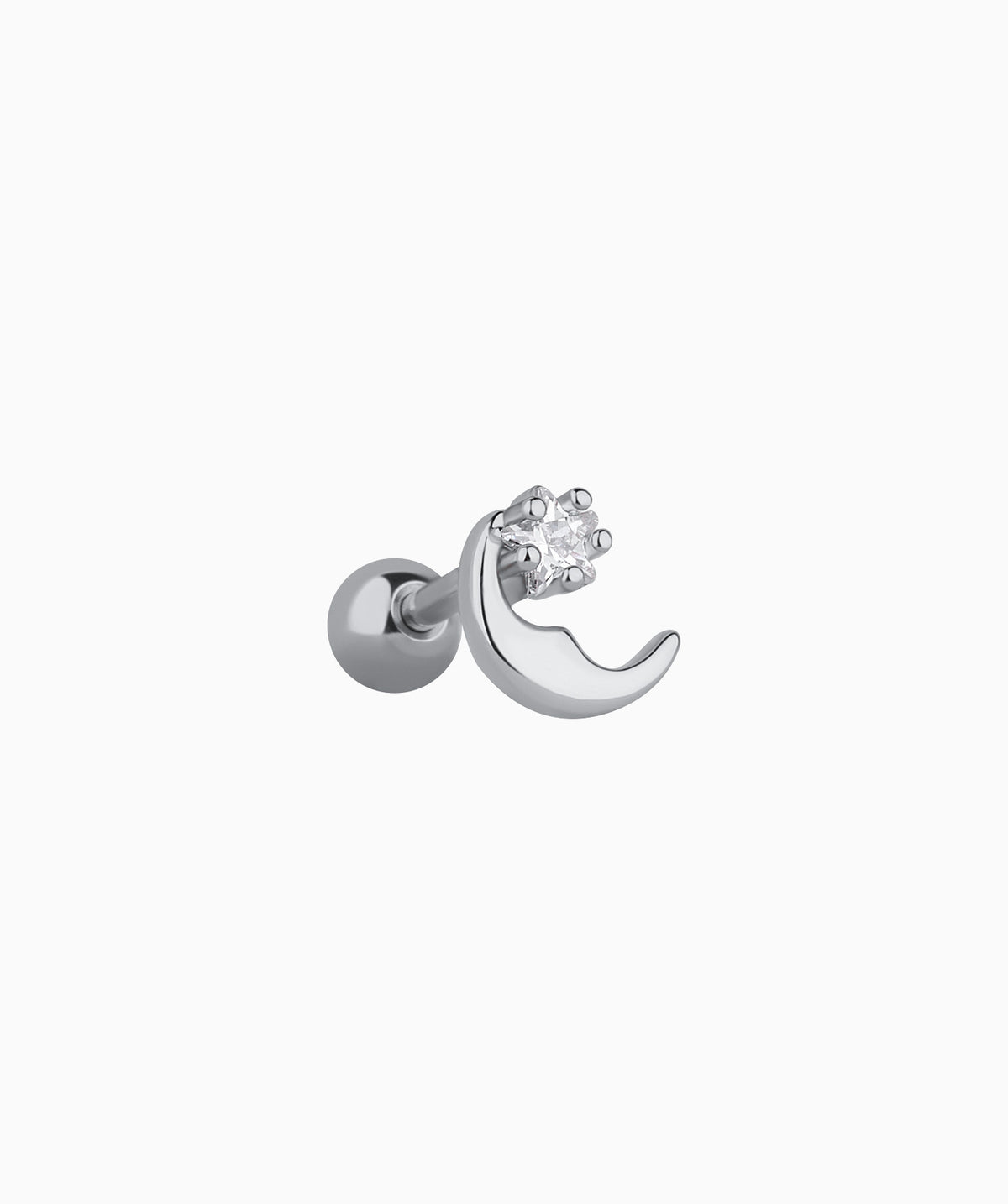 Moon Stud - Stainless Steel - Upper Lobe, Helix - Oumo Jewelry
