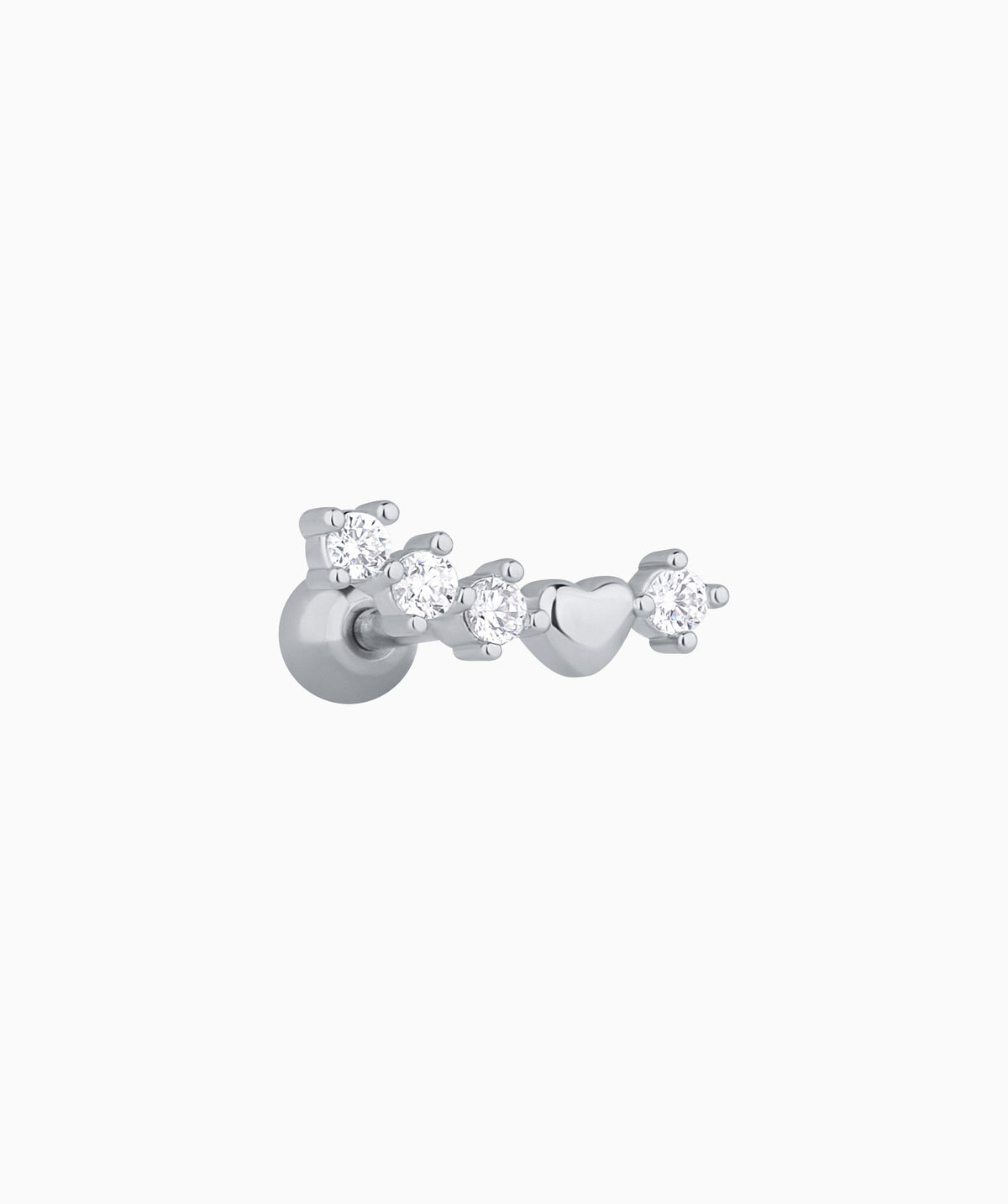 Curved Gem Heart Stud - Stainless Steel - Upper Lobe, Helix, Flat - Oumo Jewelry