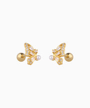 Glowing Pearl Butterfly Studs - Stainless Steel - Oumo Jewelry