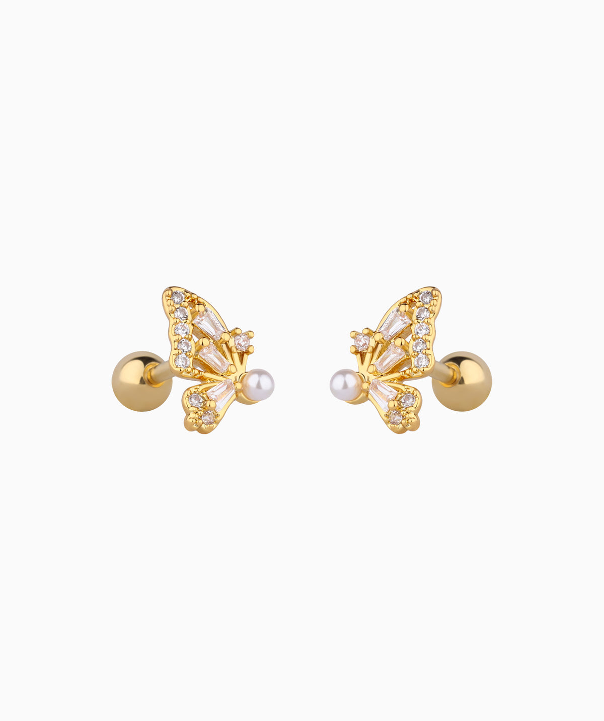 Glowing Pearl Butterfly Studs - Stainless Steel - Oumo Jewelry
