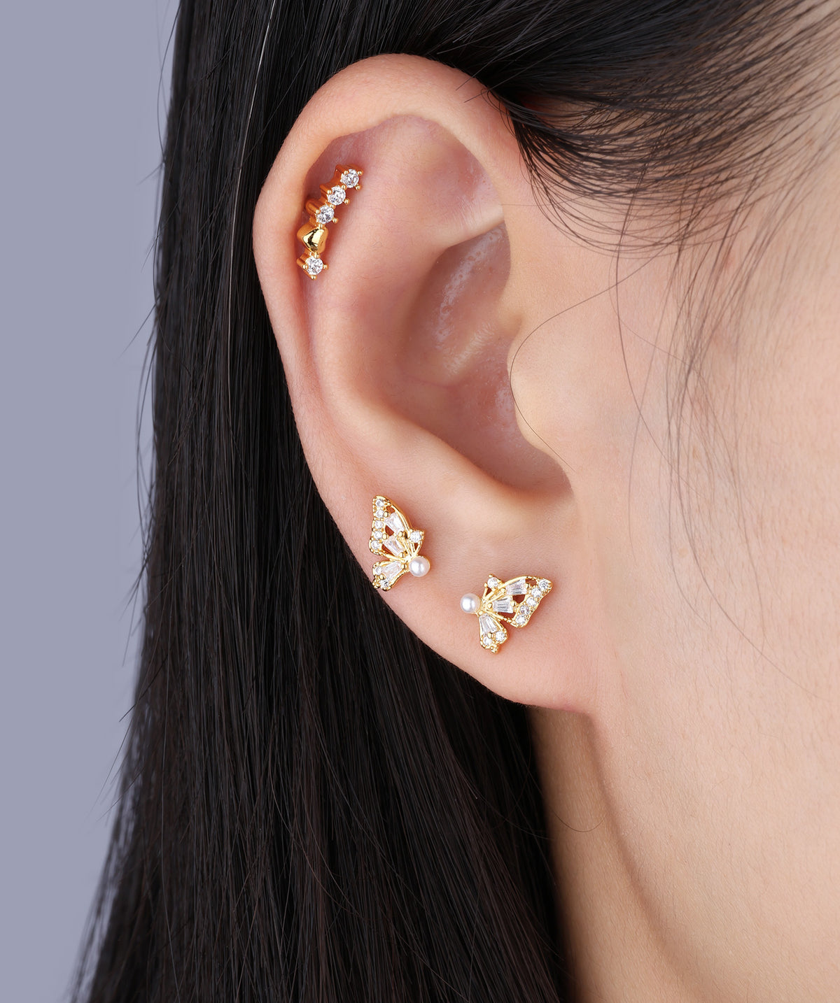 Glowing Pearl Butterfly Studs - Stainless Steel - Oumo Jewelry