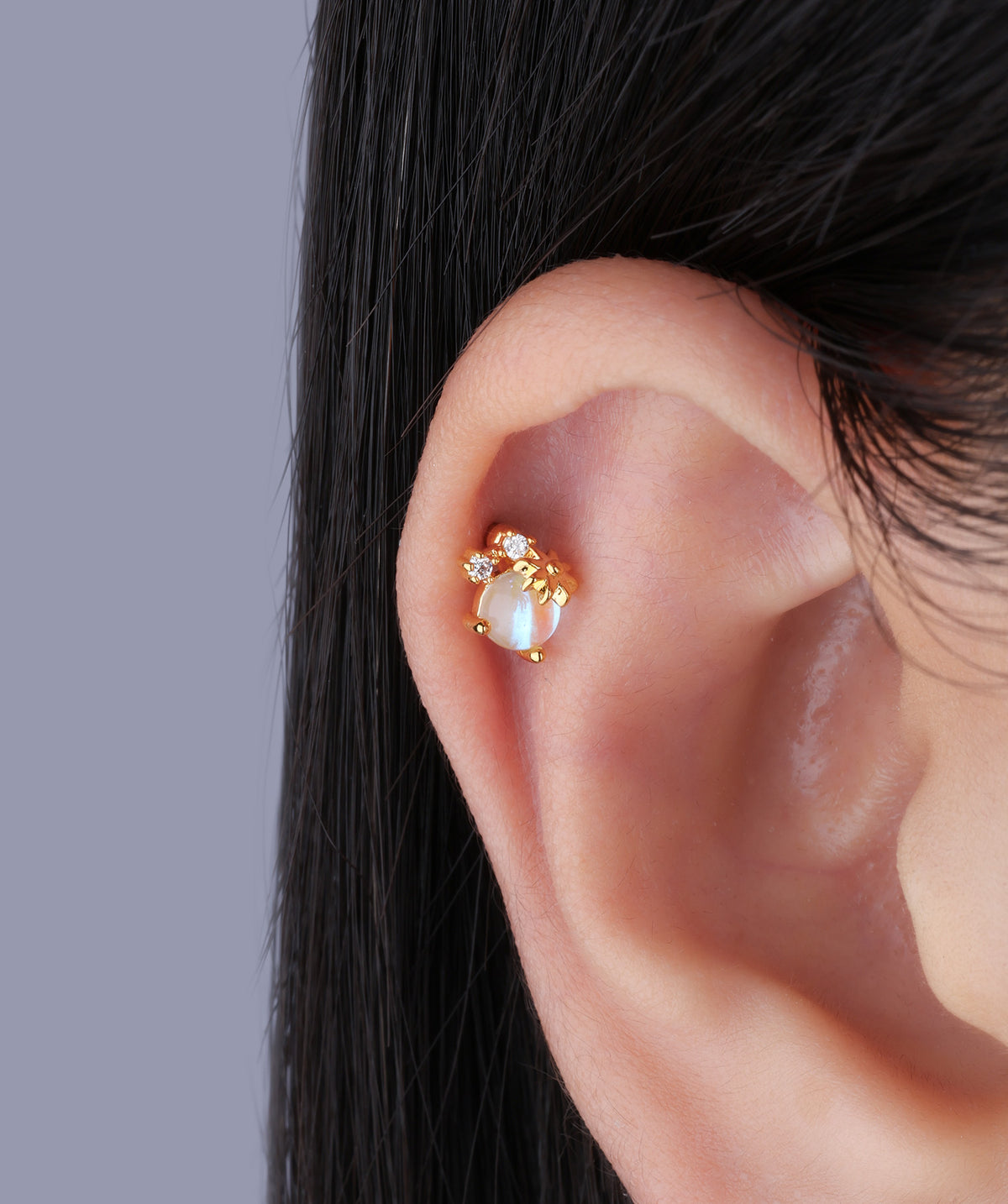 Opal Flower Stud - Stainless Steel - Upper Lobe, Helix - Oumo Jewelry