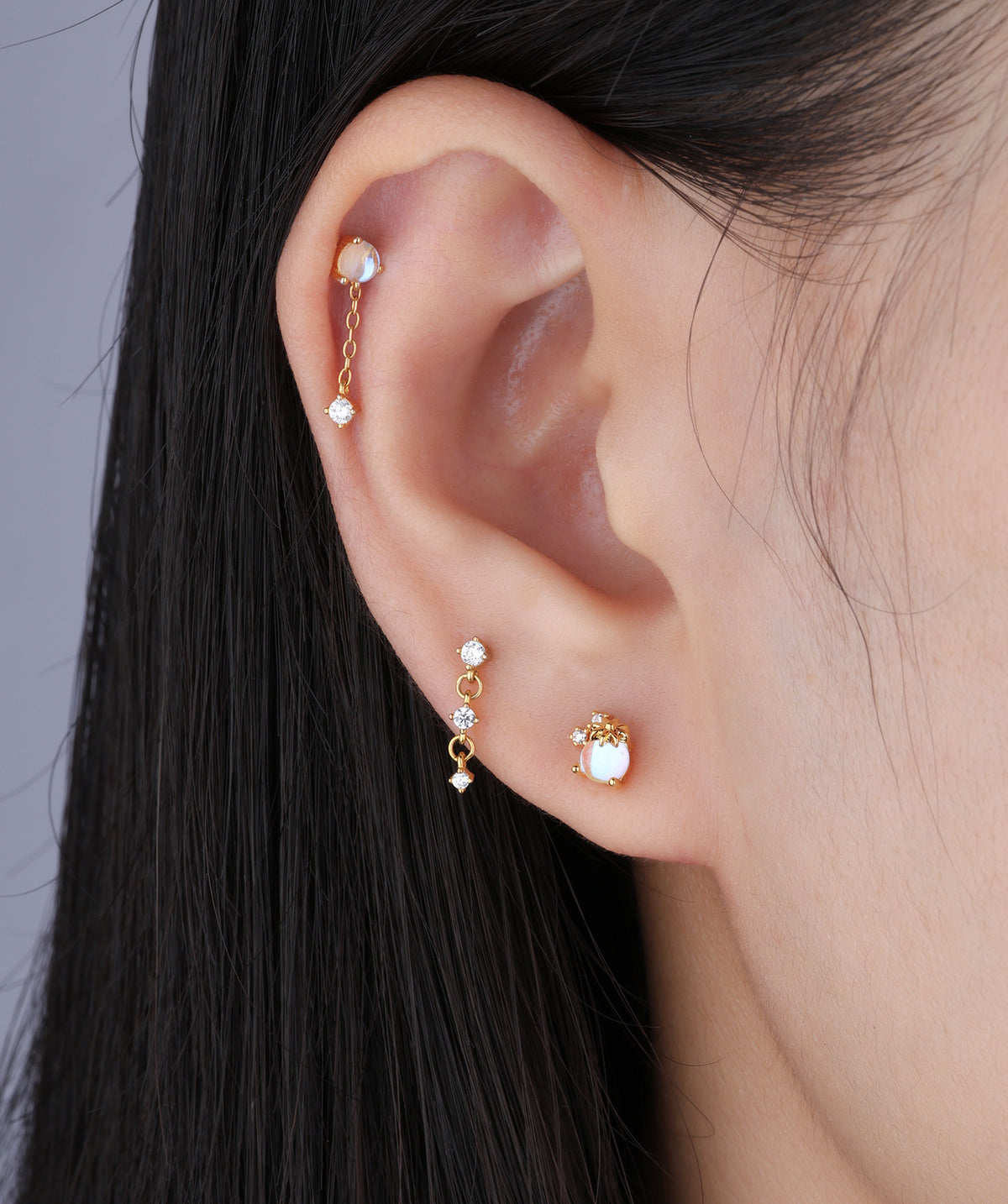 Opal Flower Stud - Stainless Steel - Upper Lobe, Helix - Oumo Jewelry