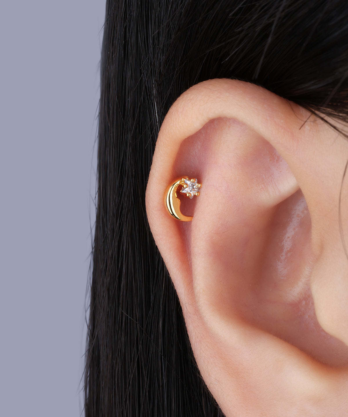 Moon Stud - Stainless Steel - Upper Lobe, Helix - Oumo Jewelry