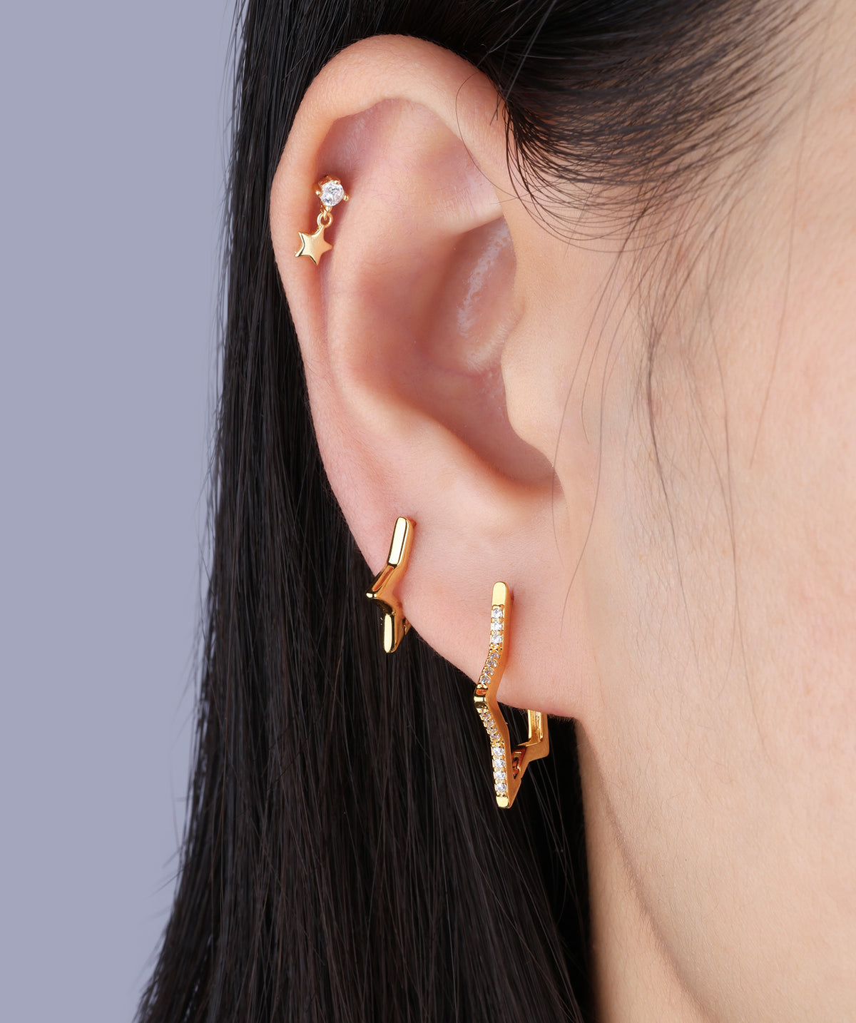 Cute Star Flatback Drop - Sterling Silver 925 - Helix, Forward Helix, Upper Lobe - Oumo Jewelry