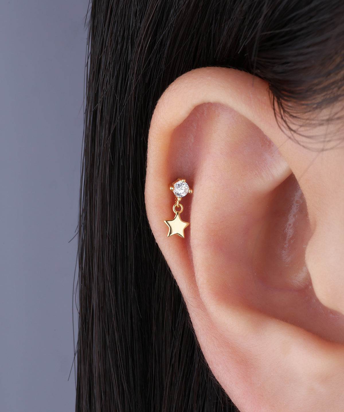 Cute Star Flatback Drop - Sterling Silver 925 - Helix, Forward Helix, Upper Lobe - Oumo Jewelry