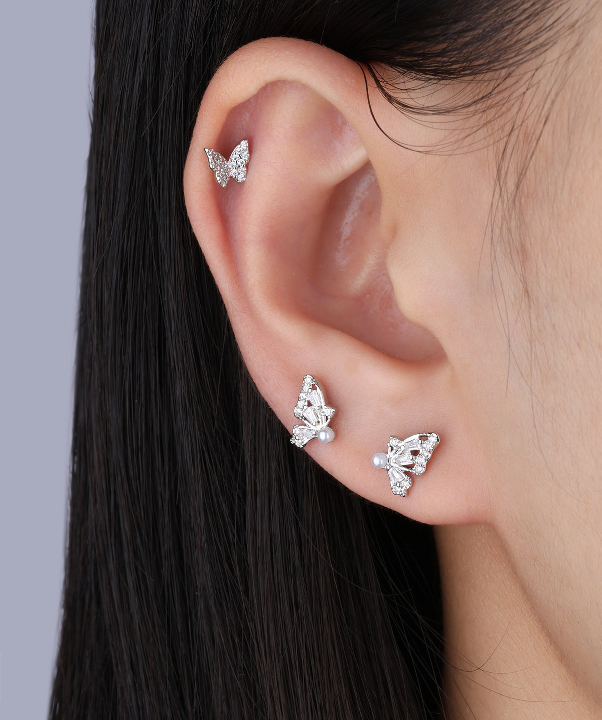 Glowing Pearl Butterfly Studs - Stainless Steel - Oumo Jewelry